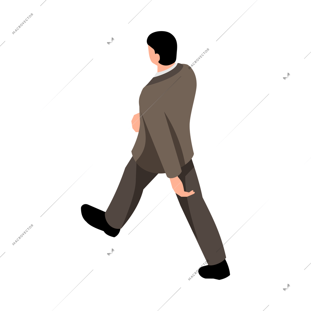 Isometric man pose walking businessman in suit 3d vector illustration