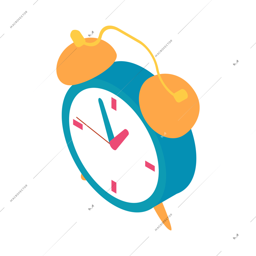 Isometric vintage alarm clock icon on white background 3d vector illustration