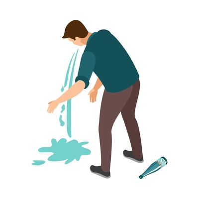 Isometric drunk man vomiting 3d vector illustration