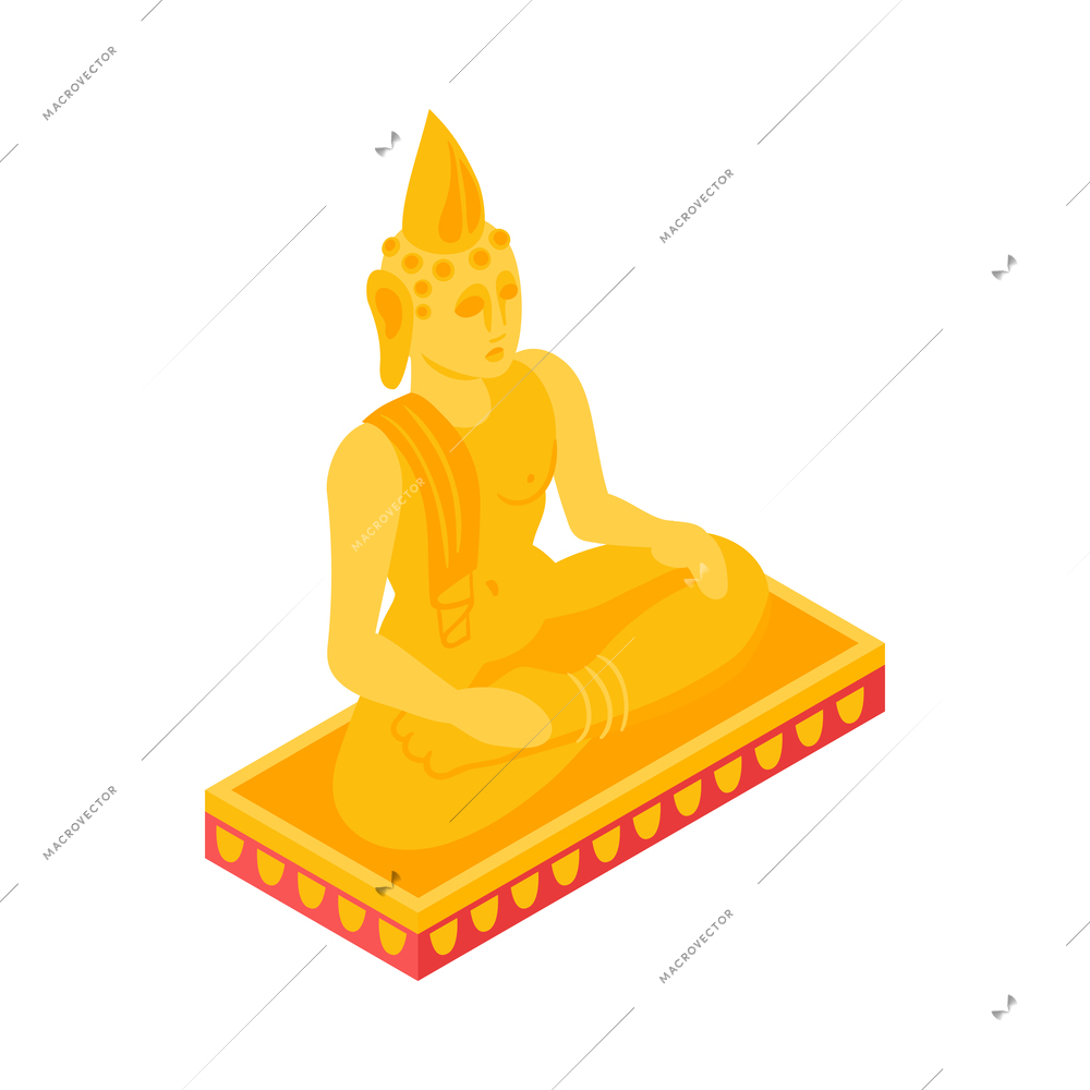 Isometric golden buddha statue on white background 3d vector illustration