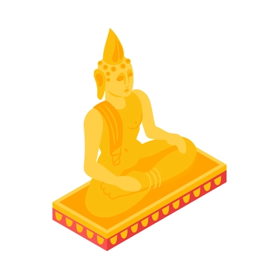 Isometric golden buddha statue on white background 3d vector illustration