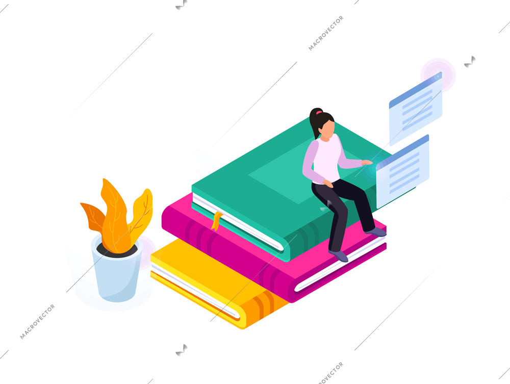 Isometric concept of online education library ebooks 3d vector illustration