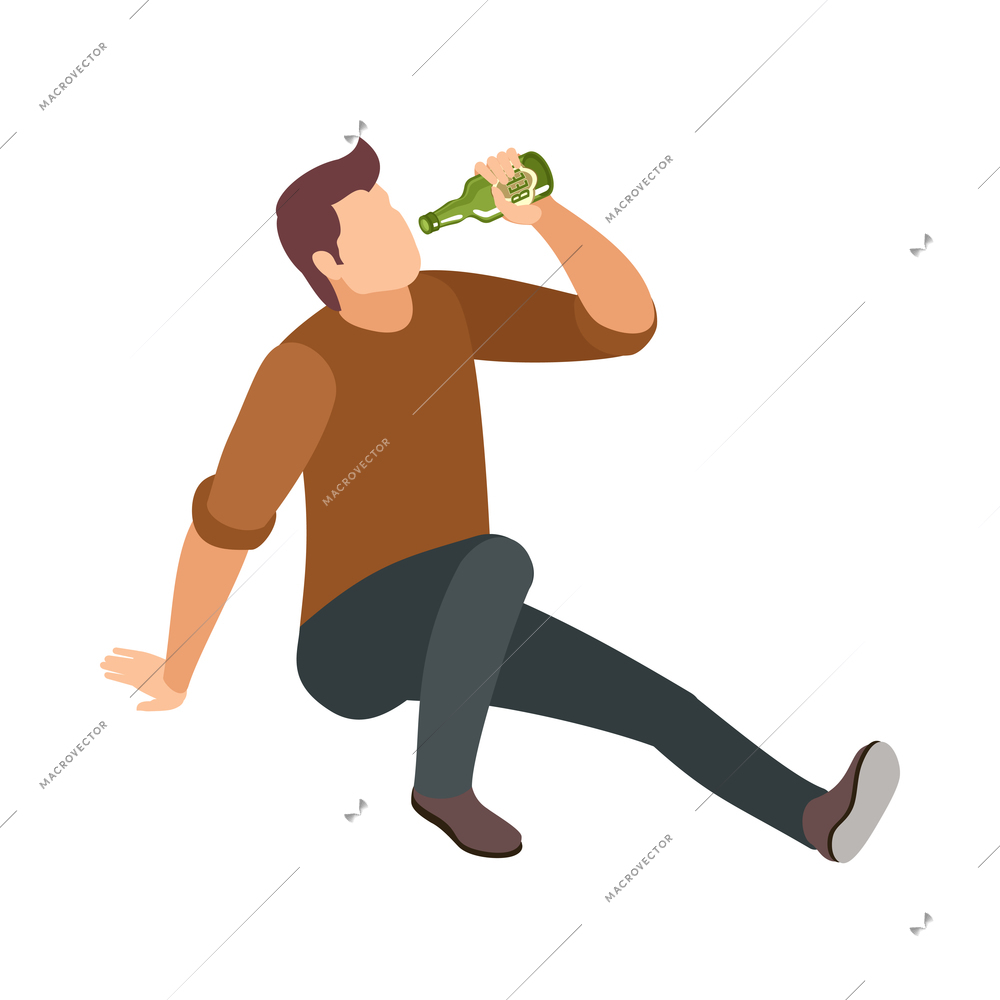 Isometric alcoholic character with bottle of beer 3d vector illustration