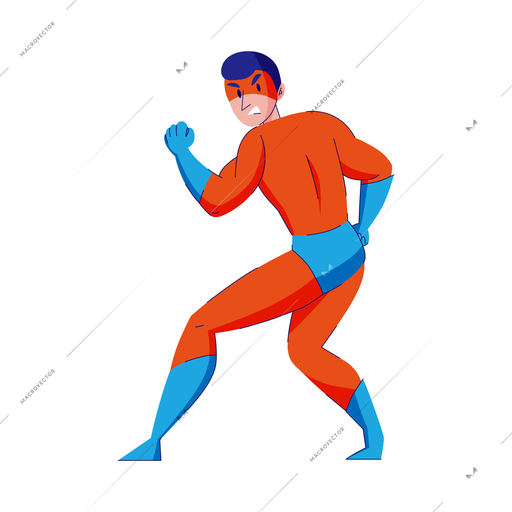 Male superhero cartoon comic strip electronic game character on white background flat vector illustration