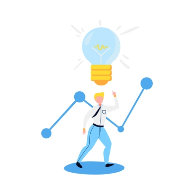 Flat accounting concept with idea light bulb financial chart and human character vector illustration