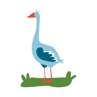 Flat goose on green grass vector illustration