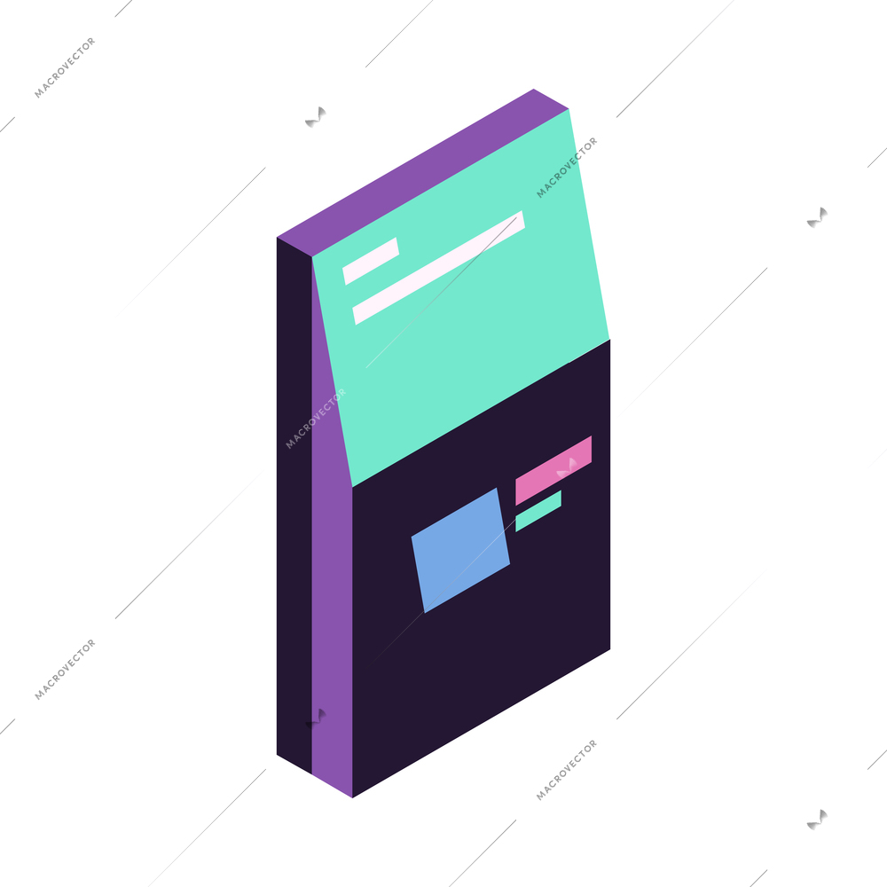 Isometric smart city technology icon with 3d neon color terminal information kiosk 3d vector illustration