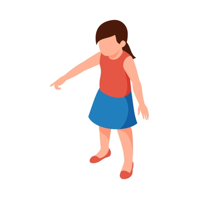 Isometric faceless character of preschool girl on white background 3d vector illustration