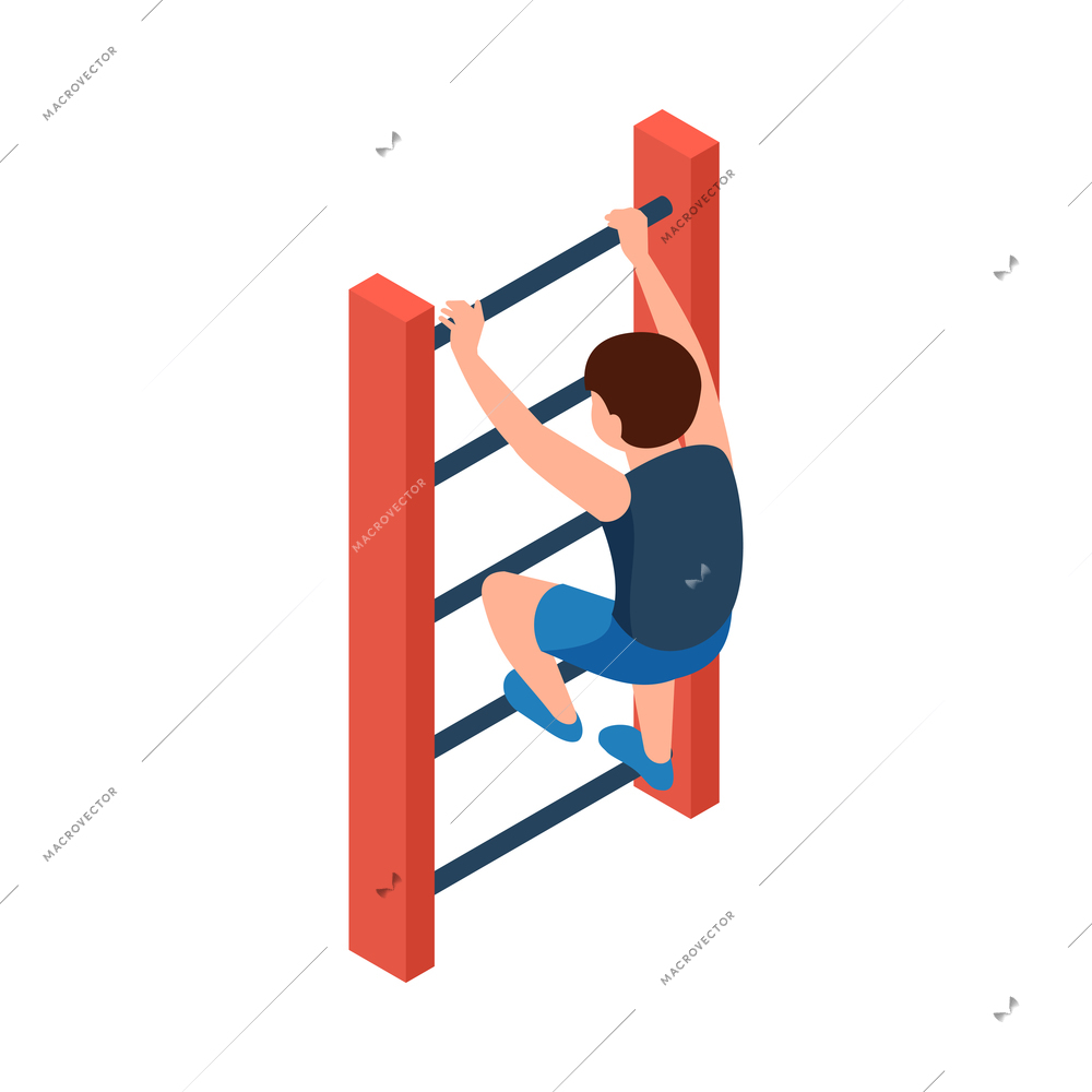 Isometric preschool age child climbing ladder 3d vector illustration