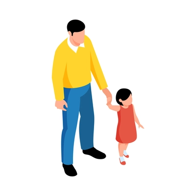 Isometric dad and little daughter on white background 3d vector illustration