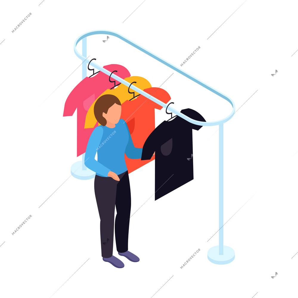 Laundry room or dry clean worker with clothing rack 3d isometric icon vector illustration