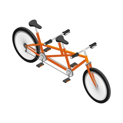Isometric orange tandem bicycle on white background 3d vector illustration