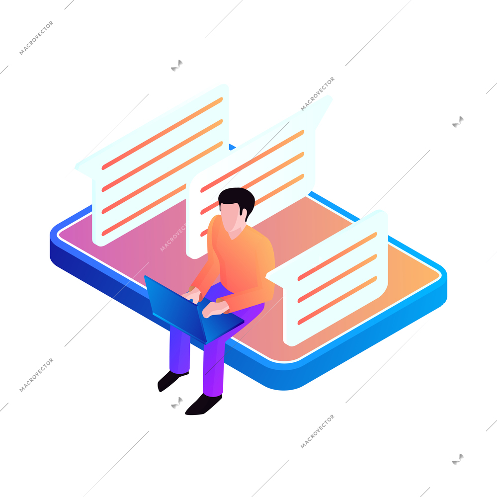 Technology gadget interface isometric icon with 3d elements and human character vector illustration