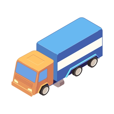 Isometric colored delivery truck on white background 3d vector illustration
