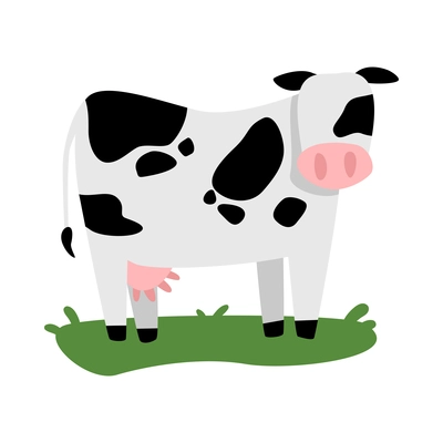 Milk cow standing on green grass flat vector illustration