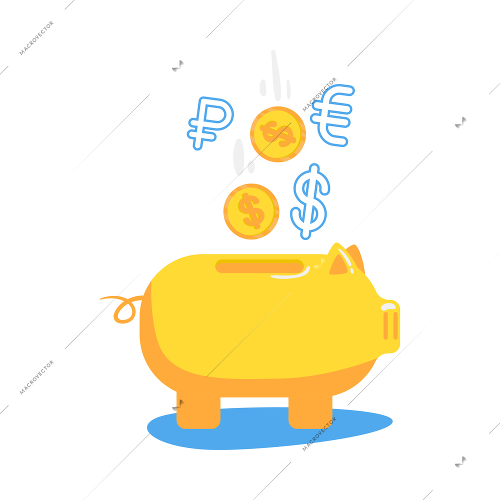 Accounting flat concept with piggy bank and currency symbols vector illustration