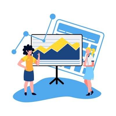 Accounting flat concept with human characters looking at financial charts vector illustration