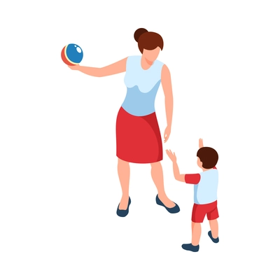 Motherhood isometric icon with mum playing with her little son 3d vector illustration