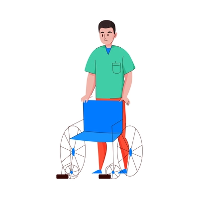Flat hospital male nurse with wheelchair vector illustration
