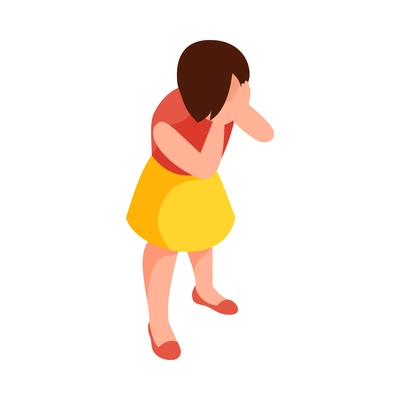 Crying little girl 3d isometric vector illustration