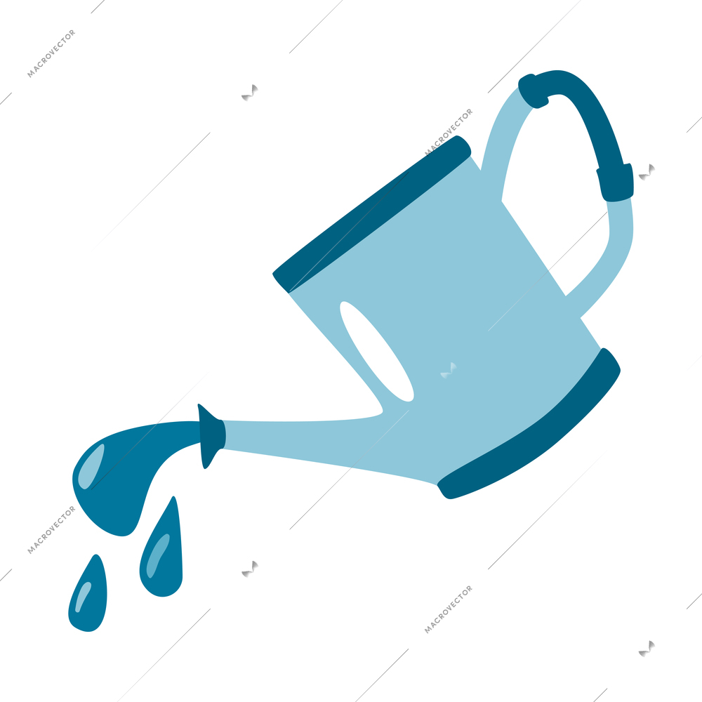 Watering can with drops in flat style on white background vector illustration