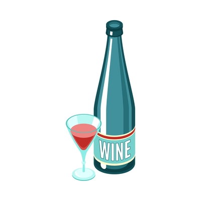 Bottle and glass of red wine isometric icon 3d vector illustration