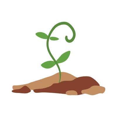 Small green sprout growing in soil flat vector illustration