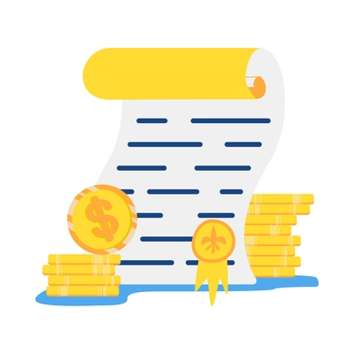 Accounting flat concept with invoice and stacks of coins vector illustration
