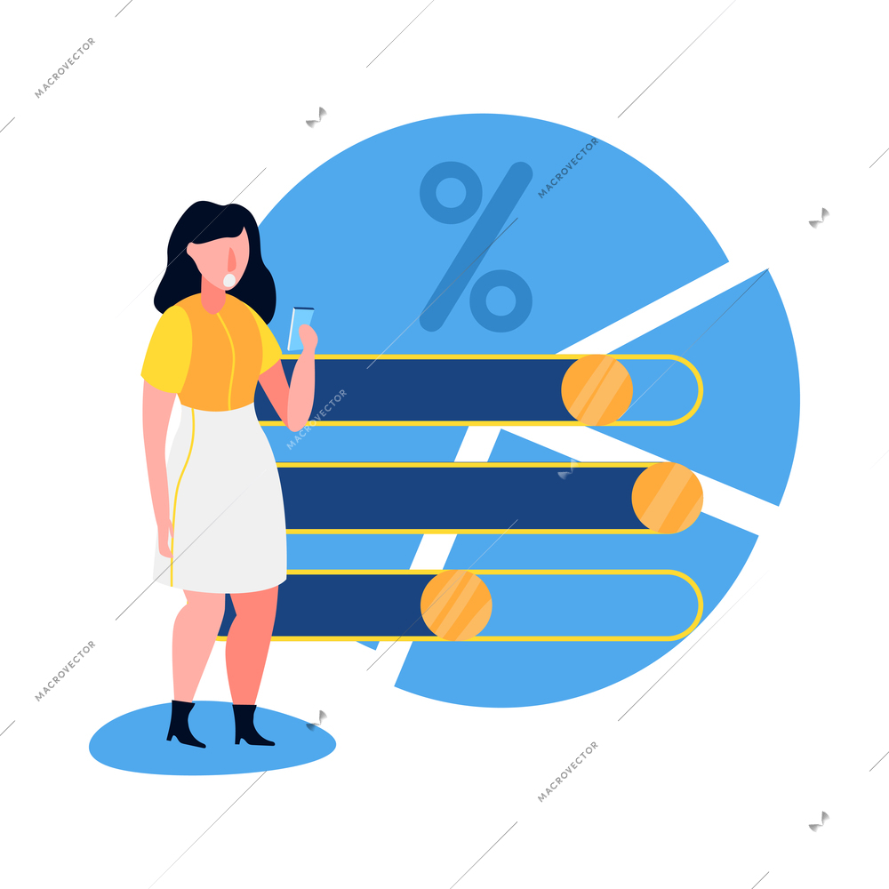 Accounting flat concept with financial charts and human character vector illustration