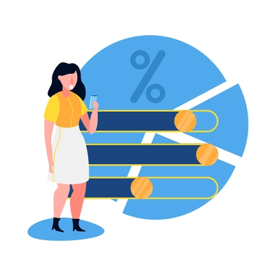 Accounting flat concept with financial charts and human character vector illustration