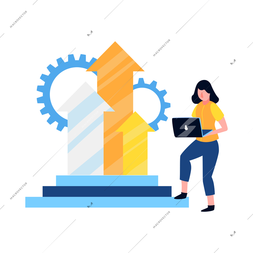 Accounting flat concept with infographic elements and woman character with laptop vector illustration