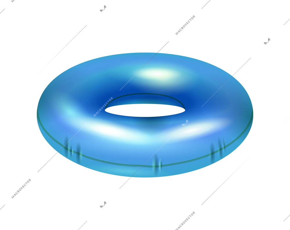 Blue inflatable rubber ring on white background realistic vector illustration