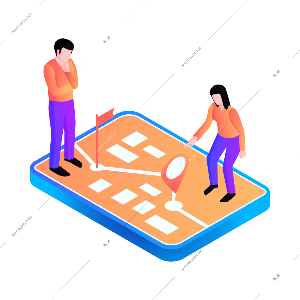 People interacting gadget interface using online service 3d isometric icon vector illustration