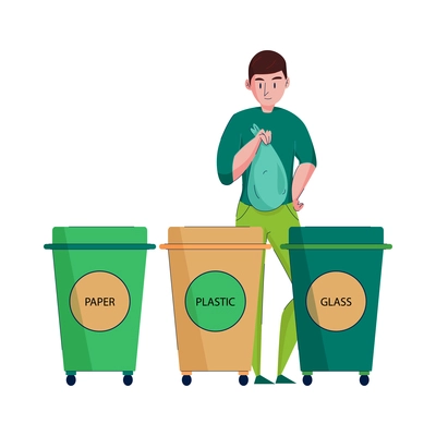 Zero waste flat concept with man sorting garbage vector illustration