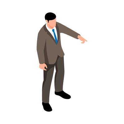 Isometric man in business suit pose on white background 3d vector illustration