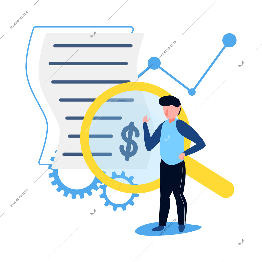 Accounting flat icon with human character and infographic elements vector illustration