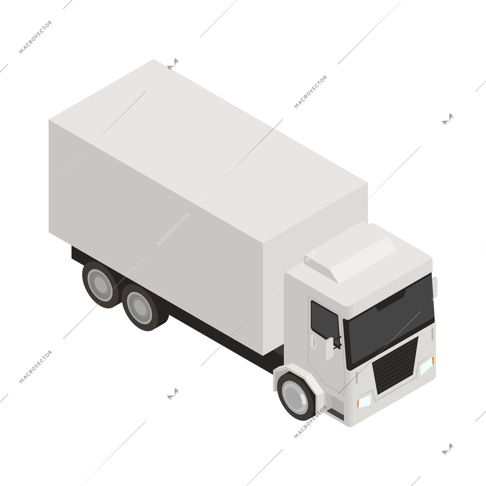 Isometric white delivery truck on blank background 3d vector illustration