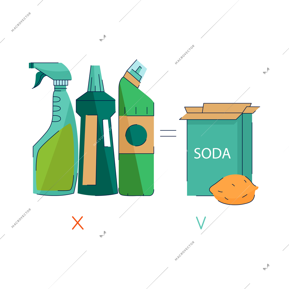 Zero waste sorting choosing natural materials flat concept with bottles of detergent and soda vector illustration