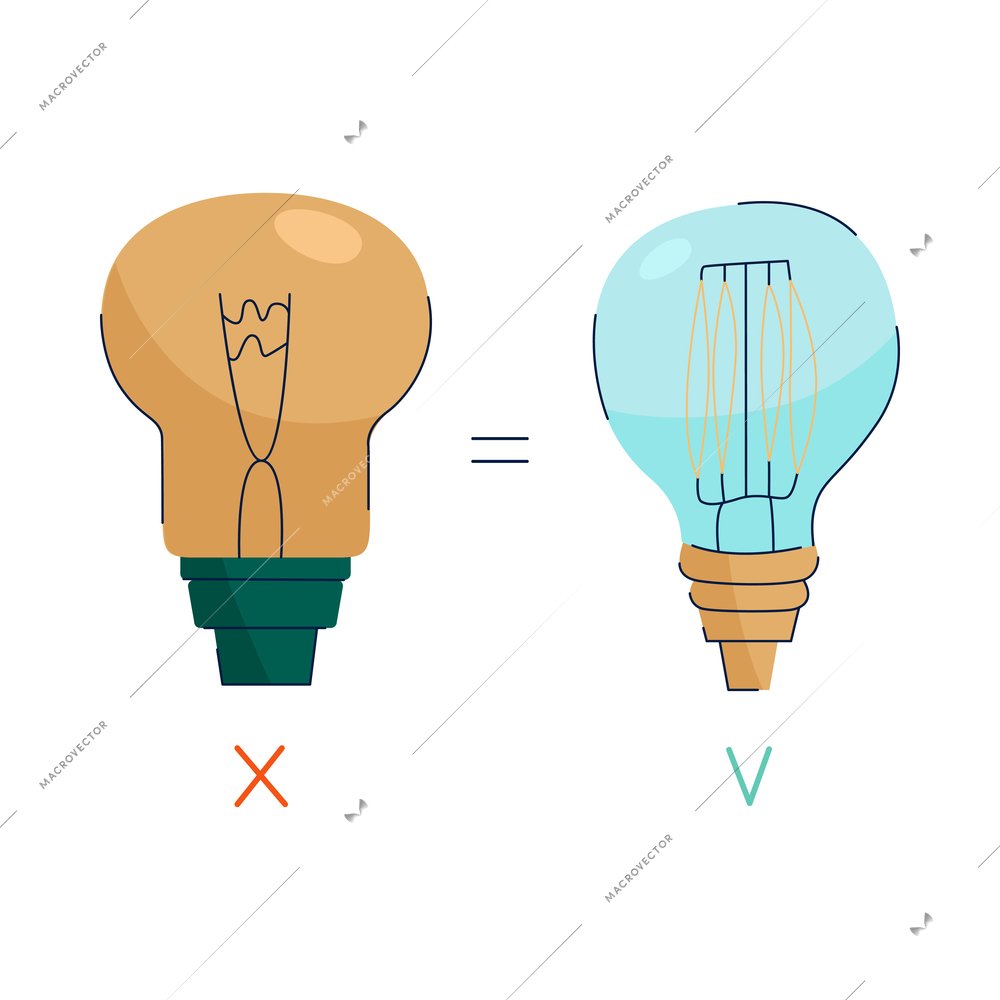 Zero waste sorting choosing natural materials flat concept with low energy light bulb vector illustration