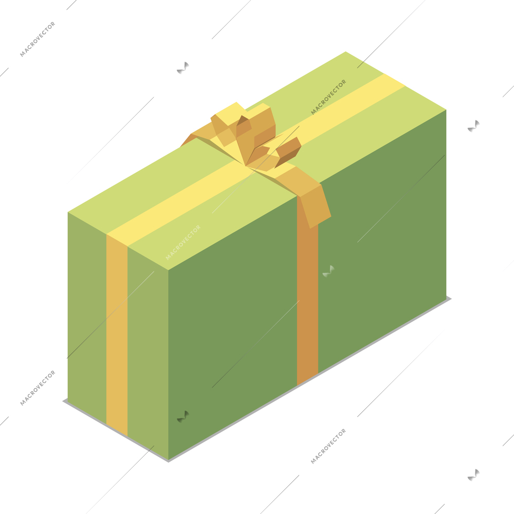 Wrapped green gift box with ribbon bow isometric icon 3d vector illustration