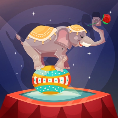 Circus vintage poster with elephant acrobat balanced on ball vector illustration