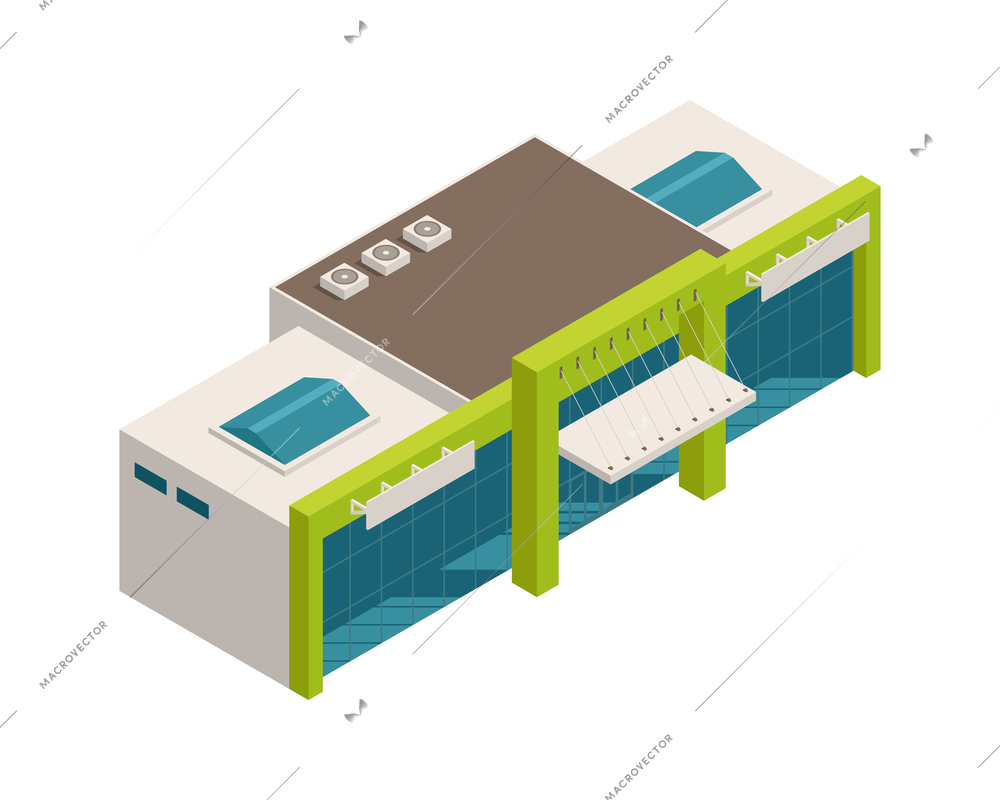 Isometric modern mall building exterior top view 3d vector illustration