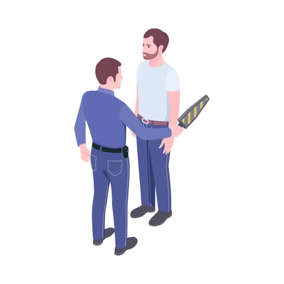 Isometric airport security checkpoint worker scanning passengers with metal detector 3d vector illustration