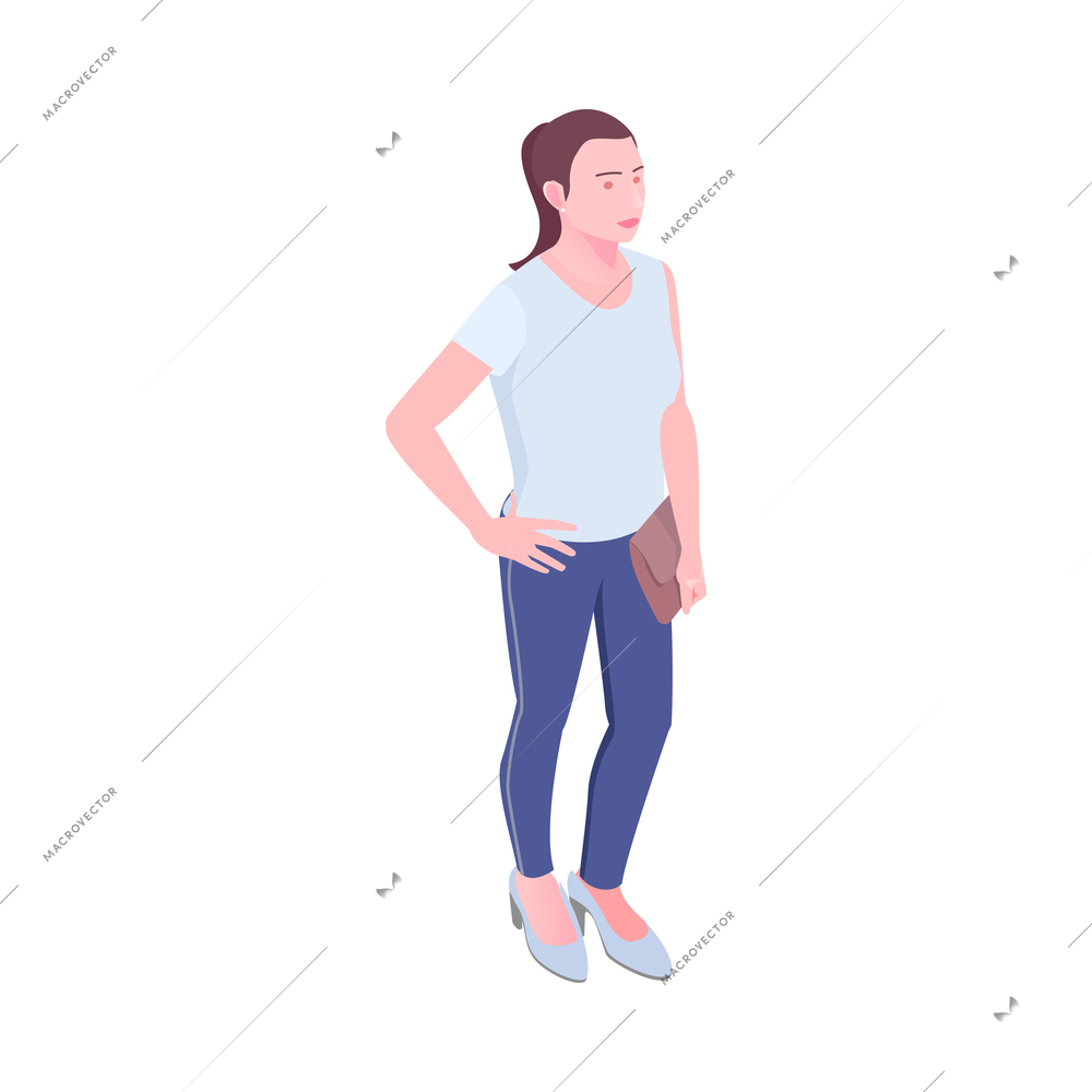 Isometric young woman in casual clothing 3d vector illustration