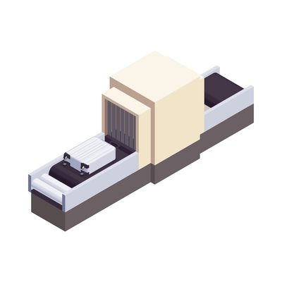 Isometric airport scanner conveyor belt with suitcase 3d vector illustration