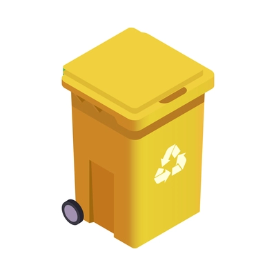 Garbage recycling isometric icon with yellow container 3d vector illustration