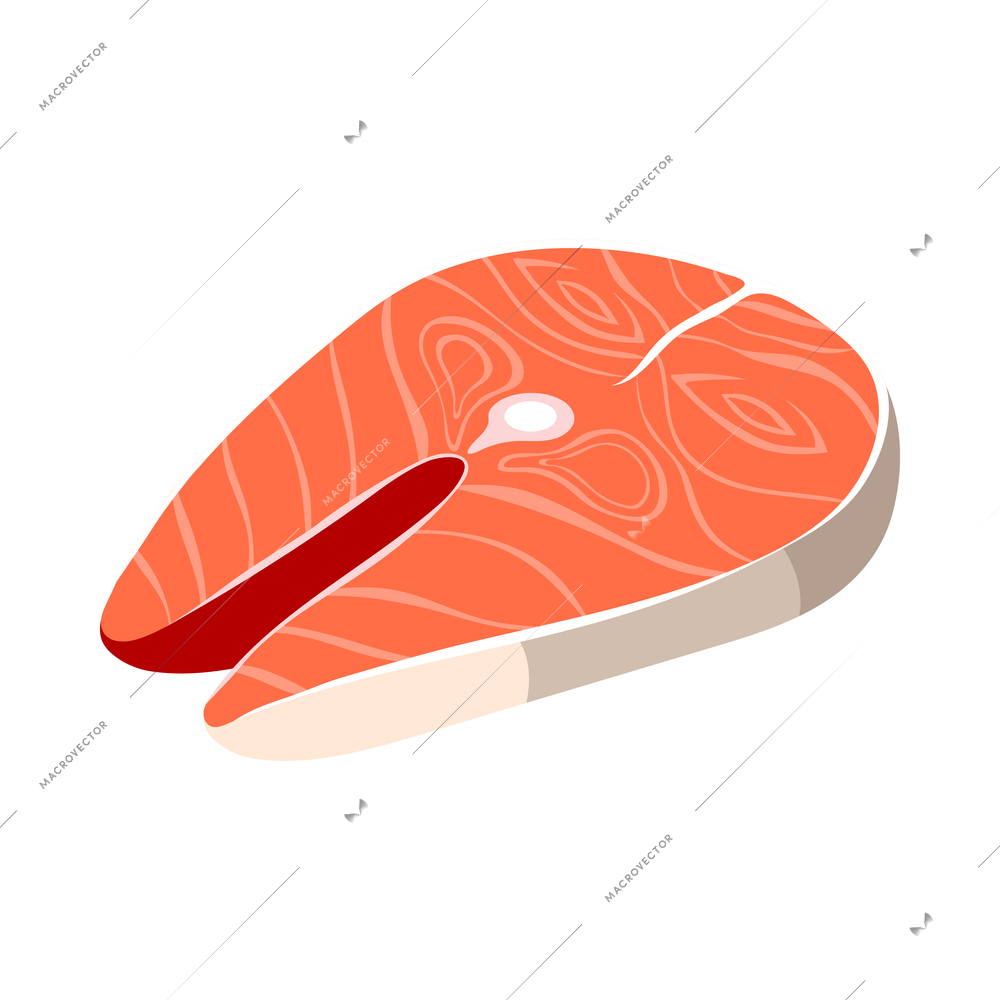 Raw salmon steak on white background 3d isometric vector illustration
