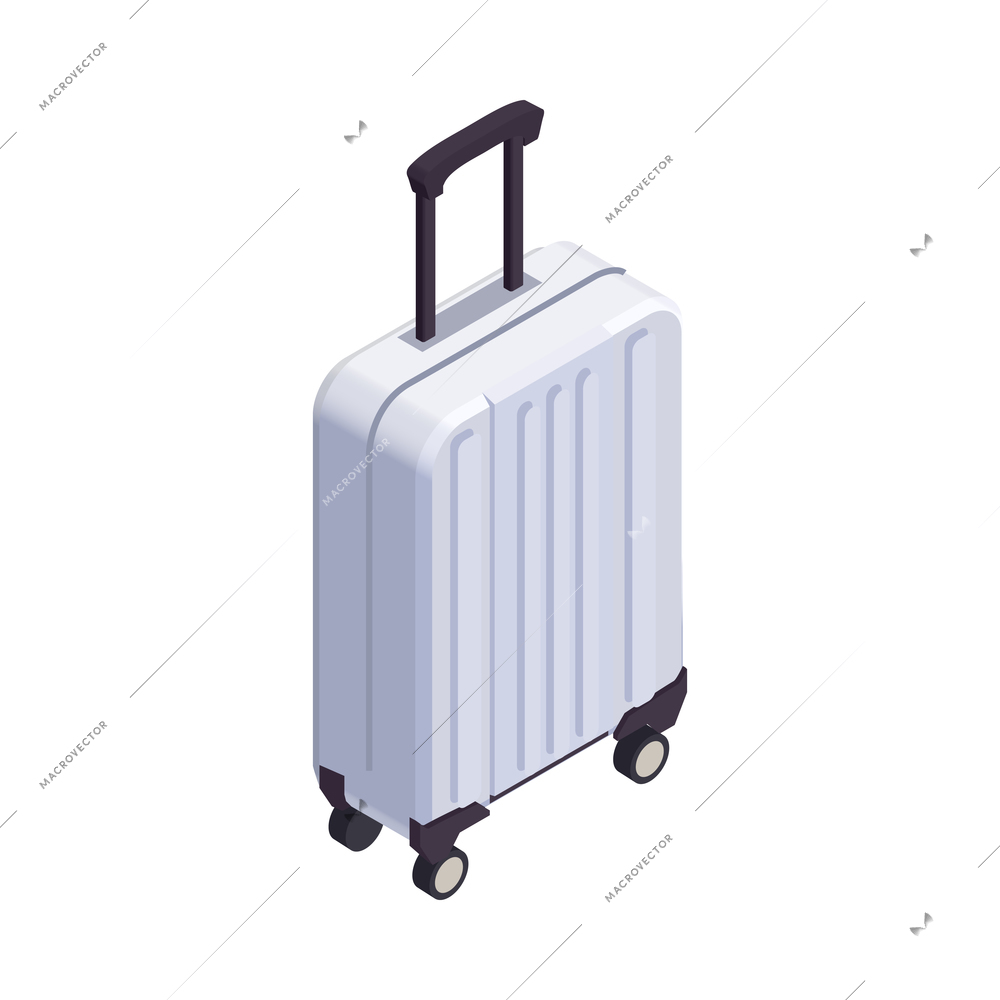 Isometric wheeled white suitcase with handle 3d vector illustration