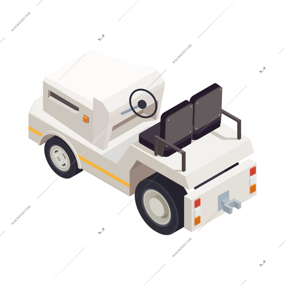 Isometric airport vehicle back view on white background 3d vector illustration