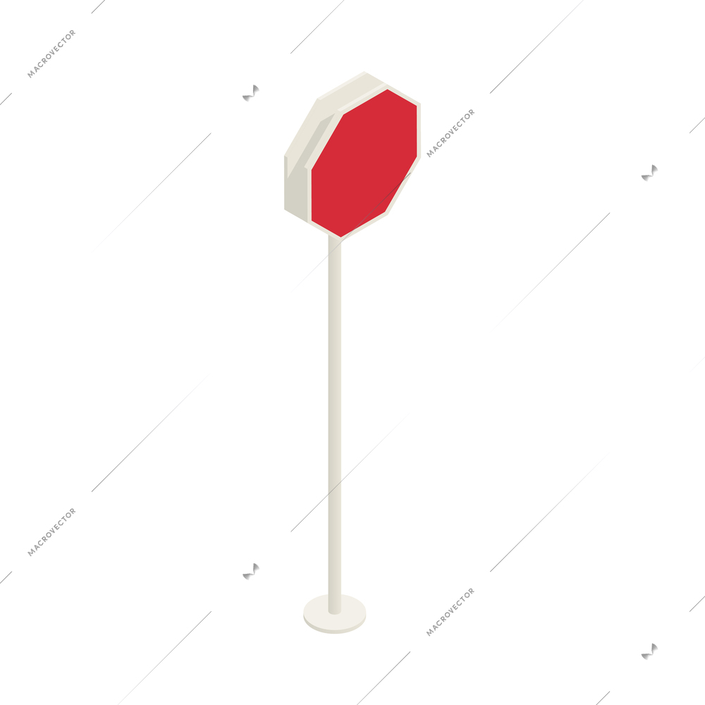 Isometric stop road sign post on white background 3d vector illustration